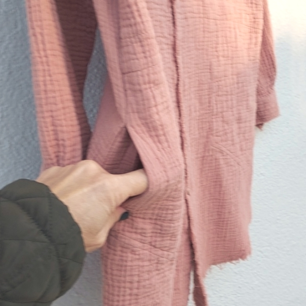 Textured Raw Edges Button-Down Tunic - image 8